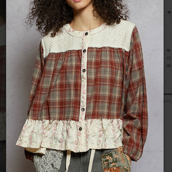 POL Tops - 🌼 POL “ Dorothy “ POL A-Line Plaid top with Shirring Detail 42